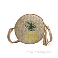 Round rattan bag trendy handwoven phone bags meticulously straw bag for dating travelling with strong leather